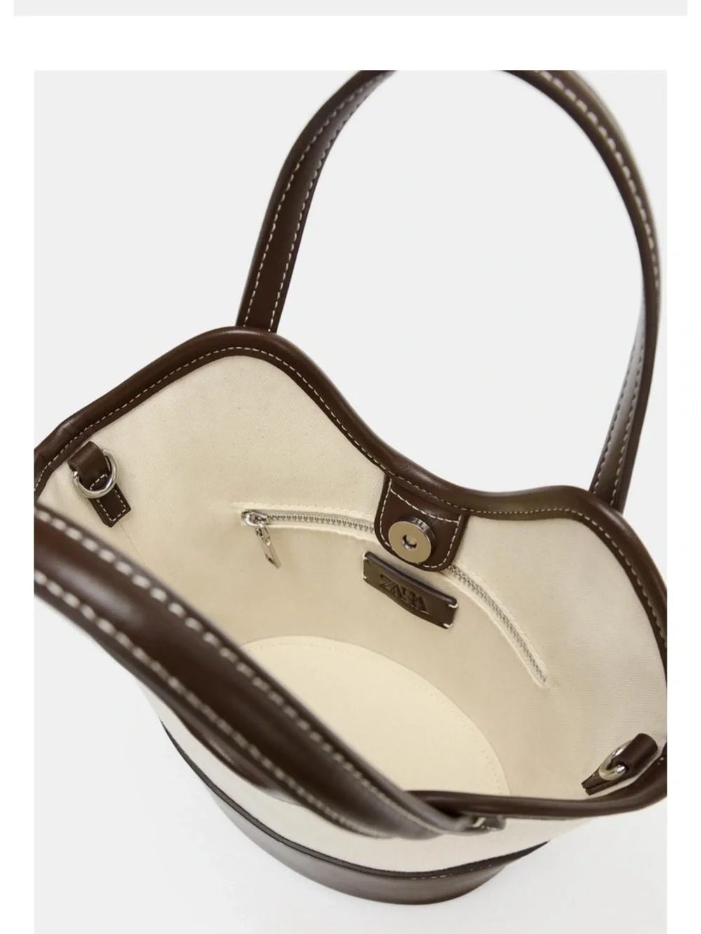 Zara Cream Canvas and Brown Trim Tote